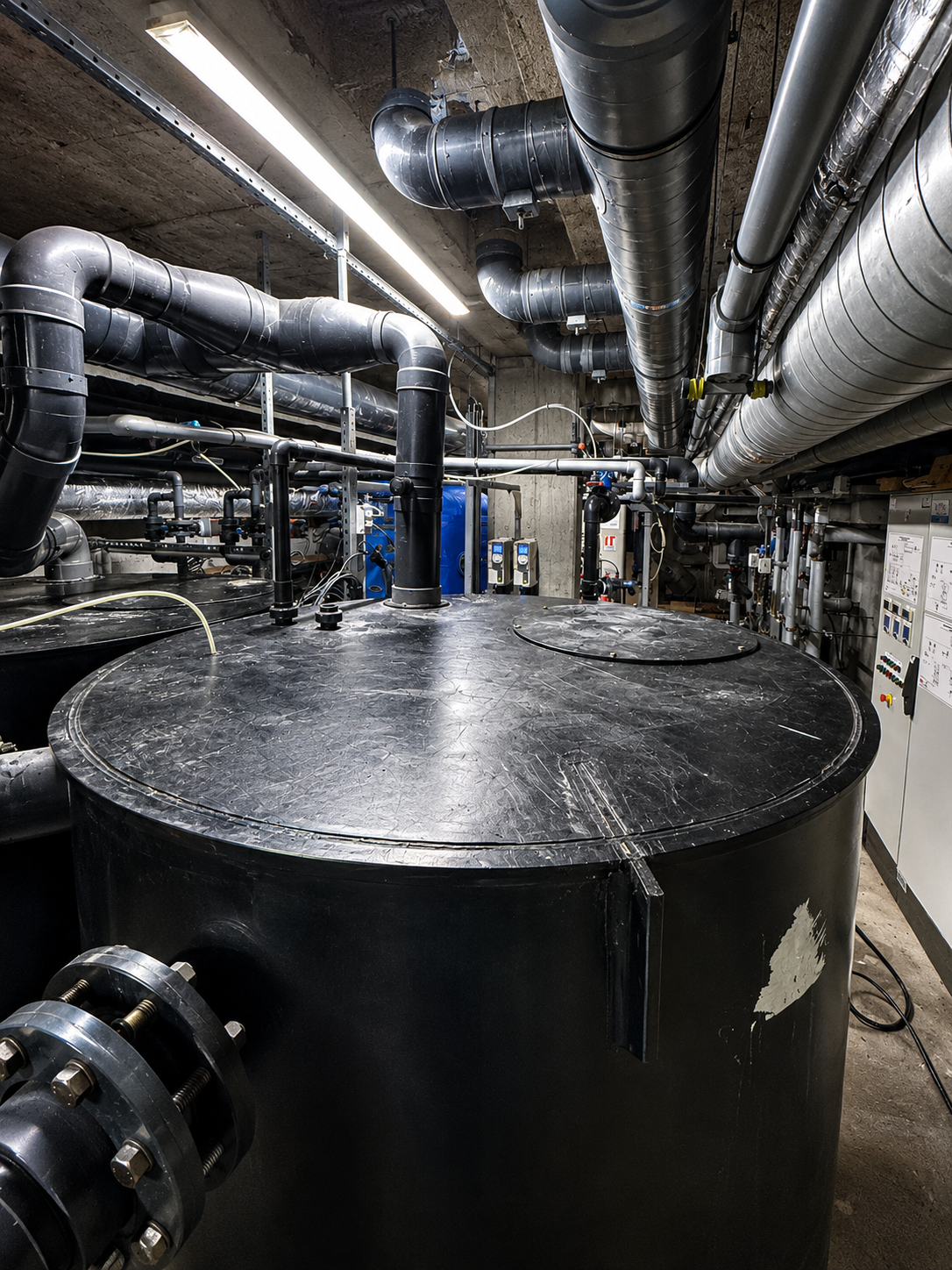 Cuve technique noire en local sous ventilation